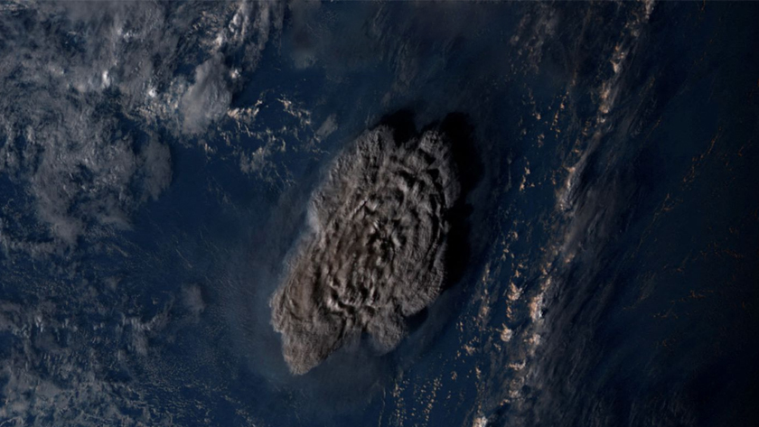 A plume rises over Tonga when the underwater volcano Hunga Tonga-Hunga Ha