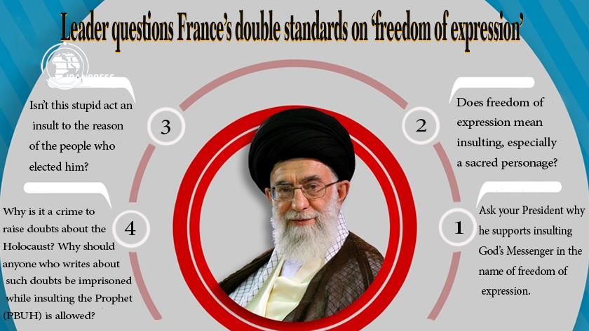 Iranpress: Leader questions France’s double standards on ‘freedom of expression’