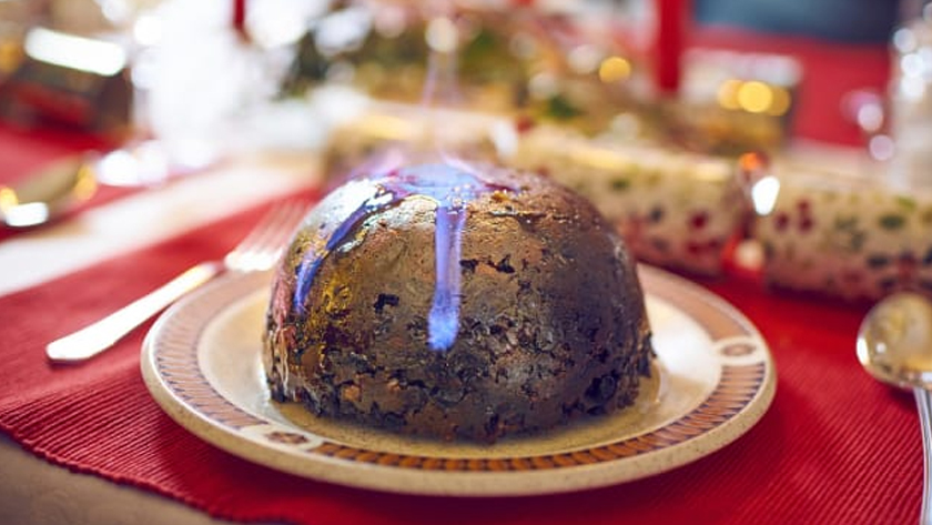  Christmas pudding, sometimes flaming with brandy, finishes the traditional English Christmas feast.