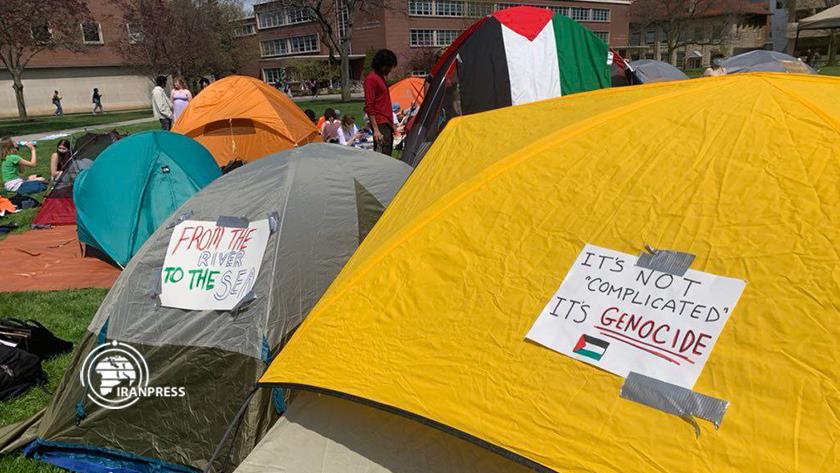 Iranpress: استمرار وقفات للتضامن مع الشعب الفلسطيني في جامعة كولومبيا بنيويورك + صوروفيديو