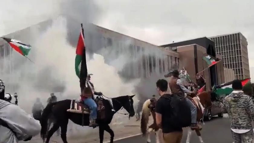 Iranpress: ببینید: تظاهرات متفاوت حامیان فلسطین در تگزاس