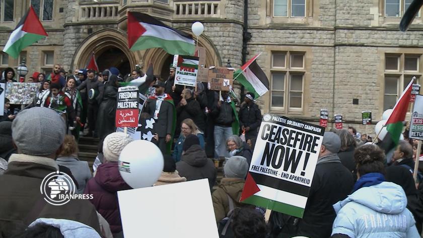 Iranpress: تجمع حامیان فلسطین مقابل مراکز پشتیبان اسرائیل در لندن 