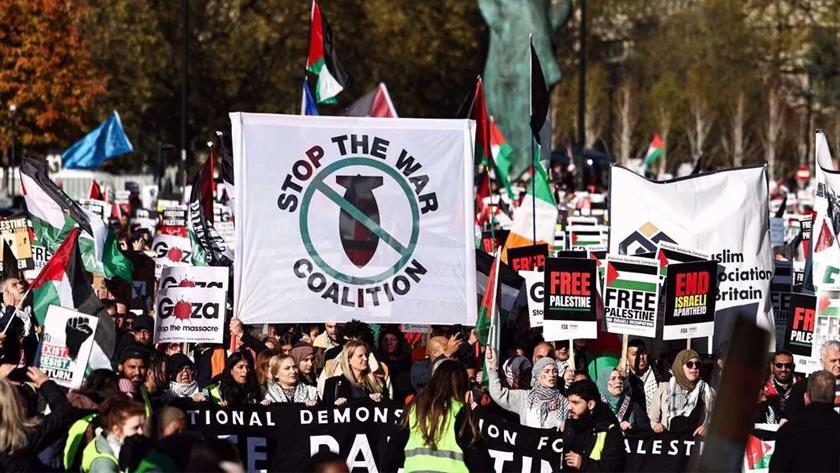 Iranpress: راهپیمایی گسترده حمایت از فلسطین در پایتخت بریتانیا
