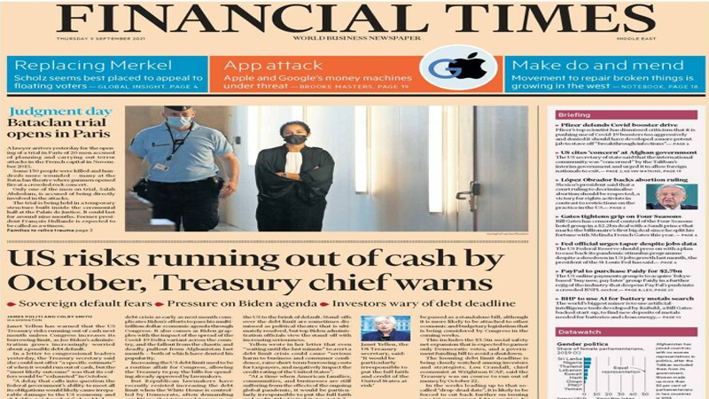 US risks running out of cash by October, Treasury chief warns