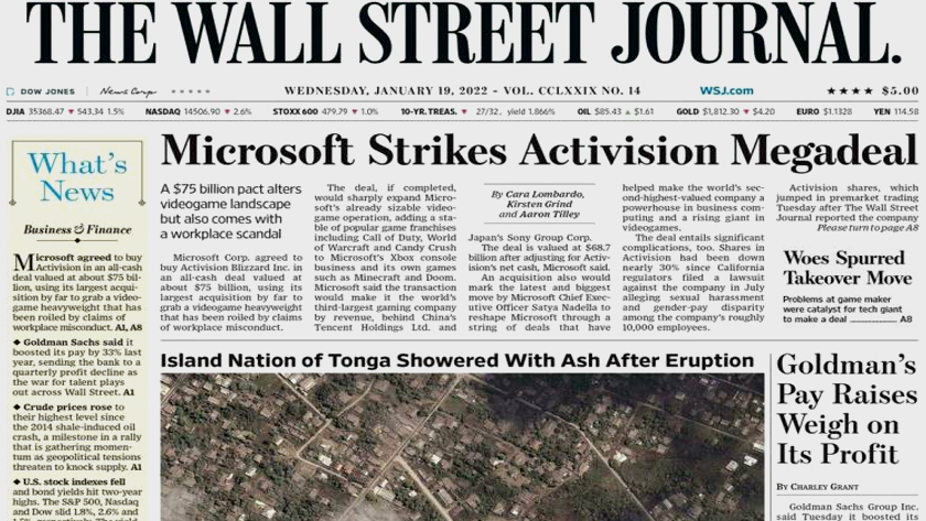 Microsoft and Activision Blizzard Still Committed to $75 Billion Merger -  WSJ