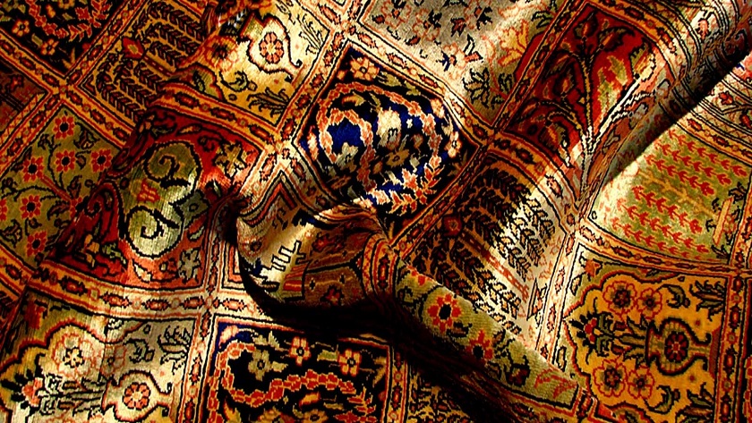 Exquisitely woven  Iranian silk carpet