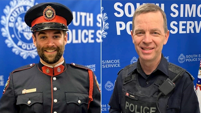 Const. Devon Northrup, left, and Const. Morgan Russell, right, were fatally shot during an incident on Oct. 11 in Innisfil, Ont. (Supplied)