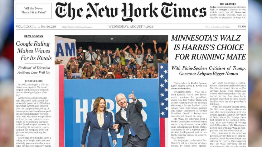 World newspapers: Minnesota’s Walz Is Harris’s Choice For Running Mate