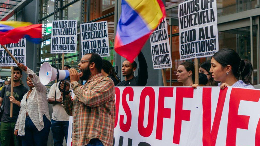 People of New York Protest US Intervention in Venezuela Affairs