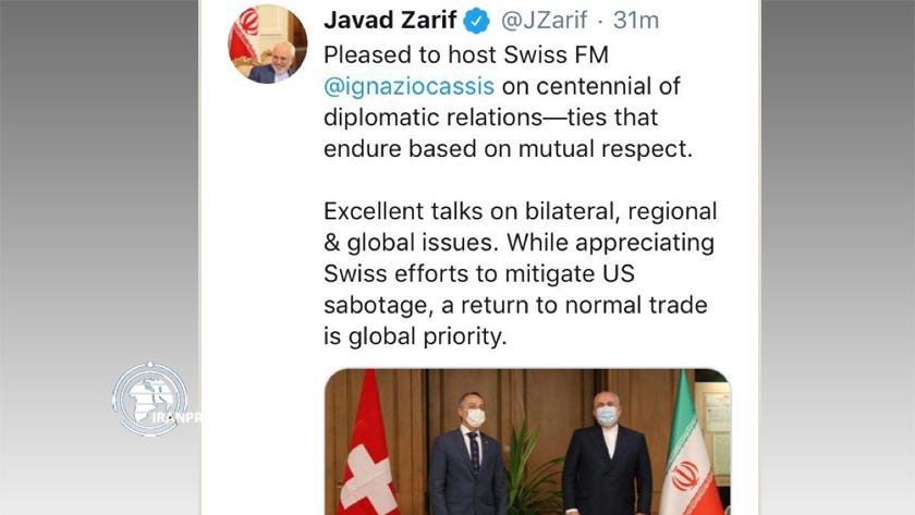 Iranpress: We appreciate Swiss efforts to mitigate US sabotage: FM Zarif