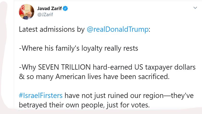 Iranpress: Zarif: Israel Firsters have betrayed their own people, just for votes