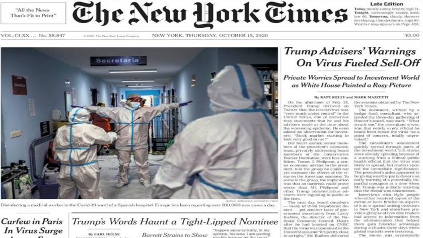 Iranpress: World Newspapers:Trump advisers warnings on virus fueled sell-off