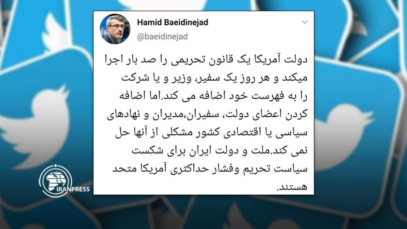 Iranpress: Iranian nation, government are united in defeating US policy of sanctions: Baeidinejad