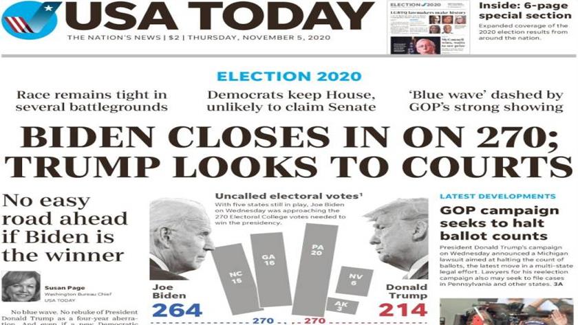 Iranpress: World Newspapers: Biden closes in on 270; Trump looks to court