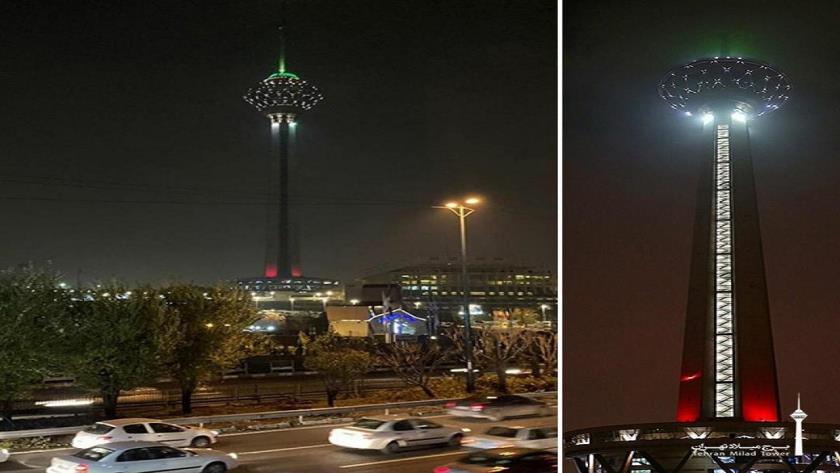 Iranpress: Milad Tower illuminated in color of Iran