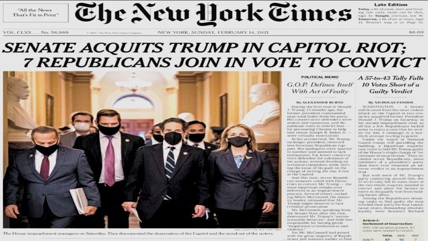 Iranpress: World Newspapers: Senate acquits Trump in capital riot