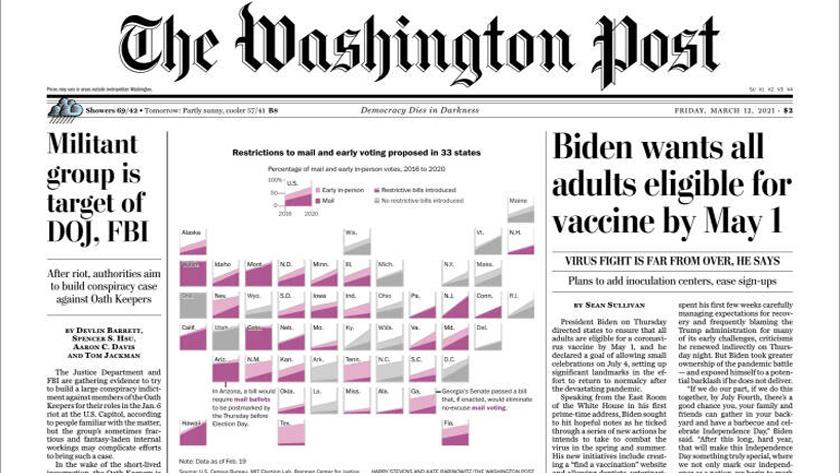 Iranpress: World Newspapers: Biden wants all adults eligible for vaccine by May 1