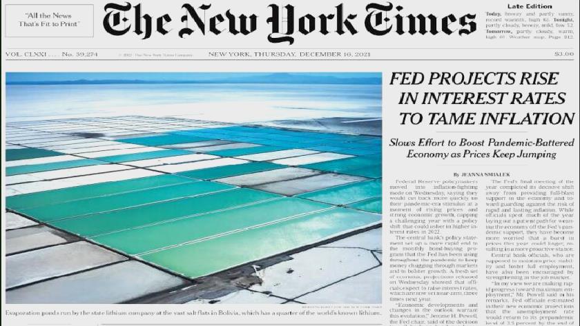 Iranpress: World Newspapers: fed projects rise in interest rates to tame inflation