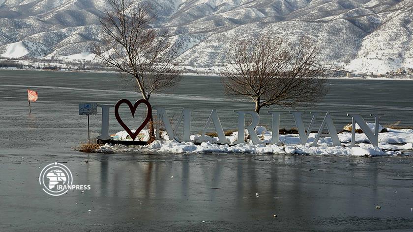 Iranpress: Zarivar Lake in snow; glory of Mariwan winter tourism 