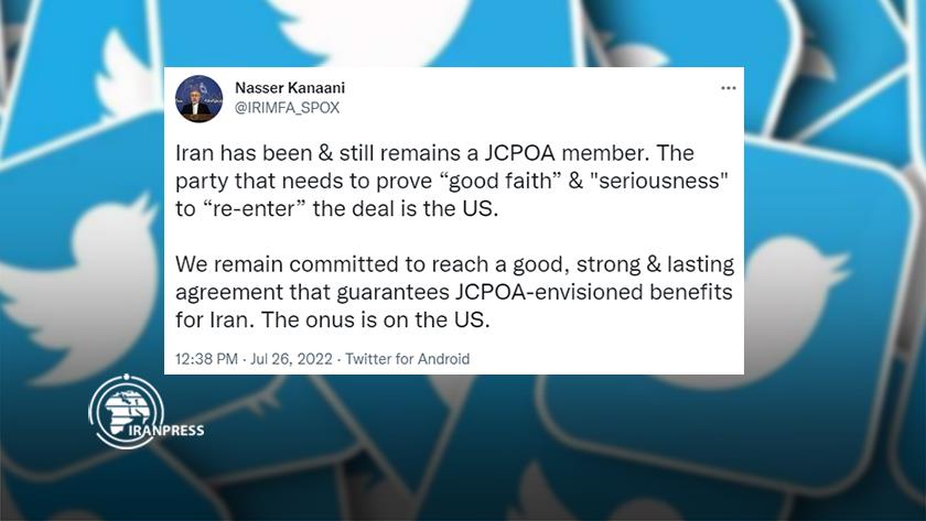 Iranpress: MFA spox on JCPOA: Onus is on US