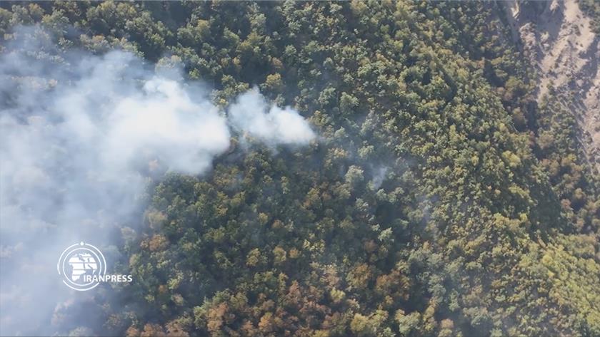 Iranpress: Rescuers trying to control fire in forests of Iran