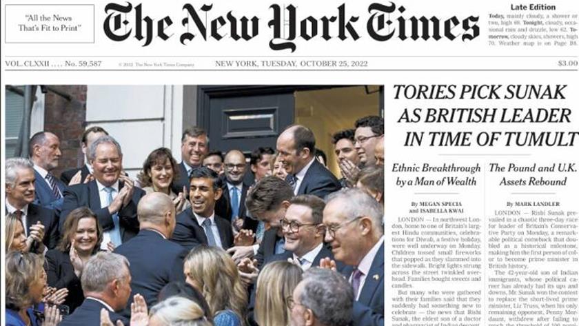 Iranpress: World Newspapers: Tories pick Sunak as British leader in time of tumult