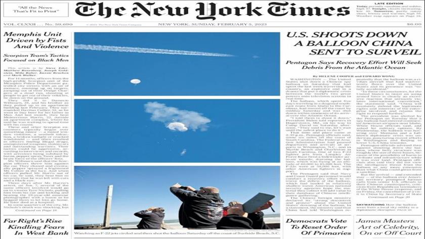 Iranpress: World Newspapers: US shoots down balloon China sent to surveil