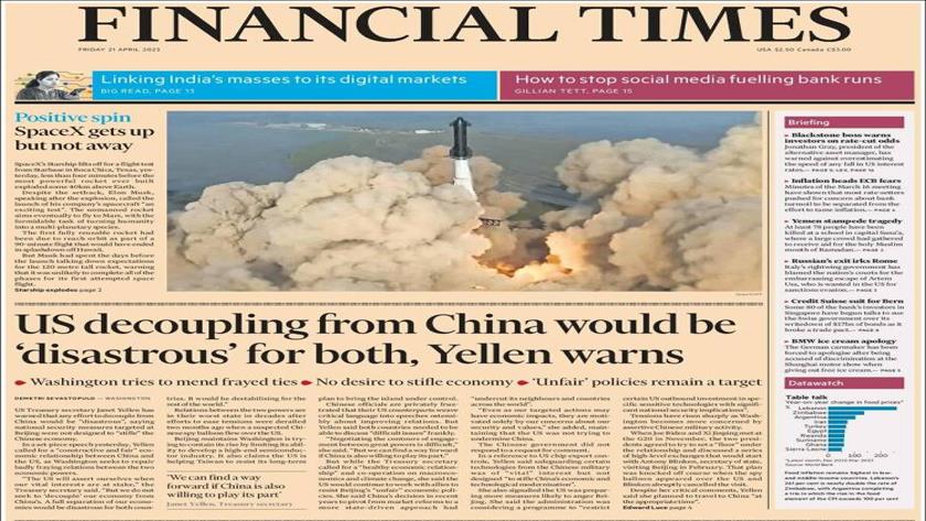 Iranpress: World Newspapers: US decoupling China disastrous, Yellen says 
