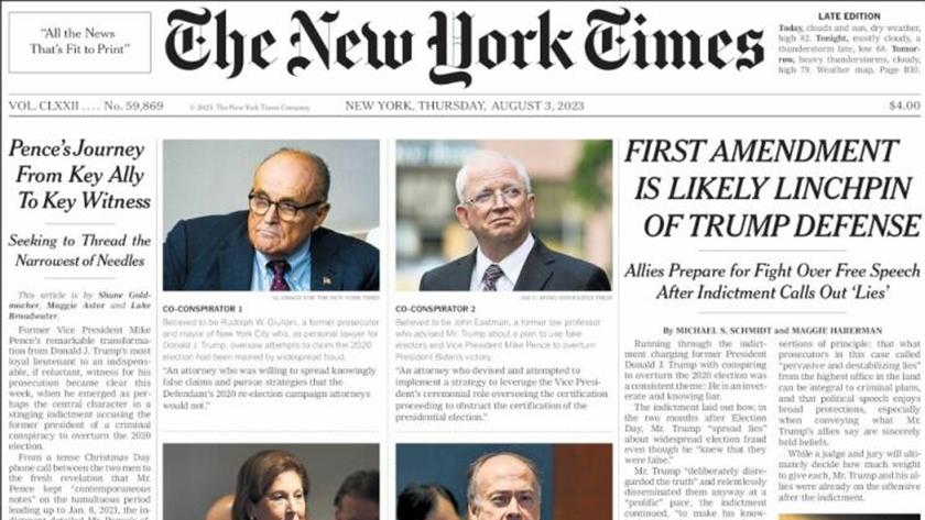 Iranpress: World Newspapers: First amendment is likely linchpin of Trump defense 