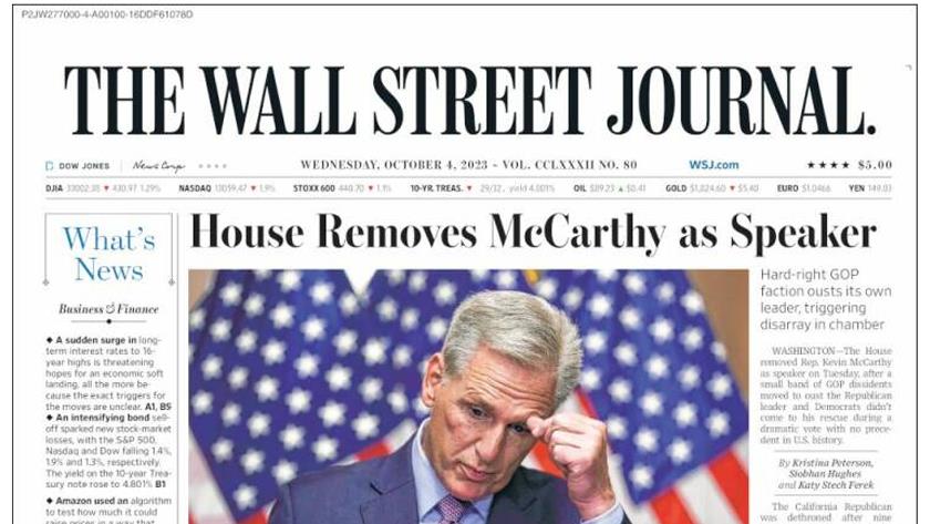 Iranpress: World newspapers: House removes  McCarthy as speaker