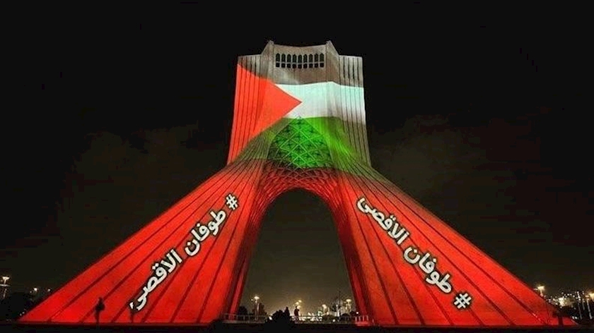 Iranpress: Solidarity on display: Palestinian flag at Azadi tower in commemoration of resistance