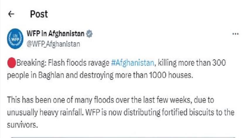 Iranpress: MFA Spox extends condolence to Afghan people over flood