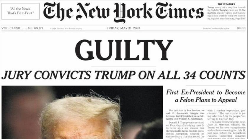 Iranpress: World Newspapers: Trump found guilty in 34 felony counts