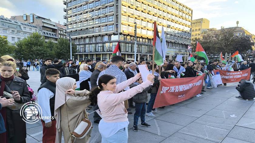 Iranpress: Palestine, Lebanon Supporters Protest in Belgrade