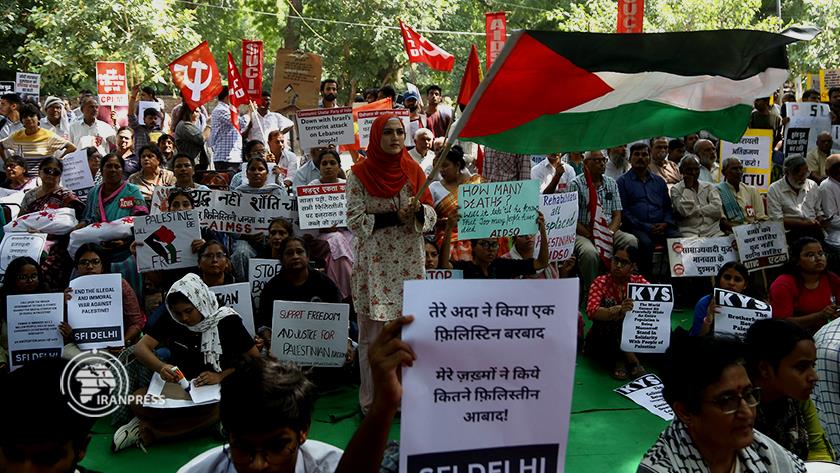 Iranpress: Al-Aqsa Flood: Hundreds Rally in New Delhi to Support Palestine and Lebanon