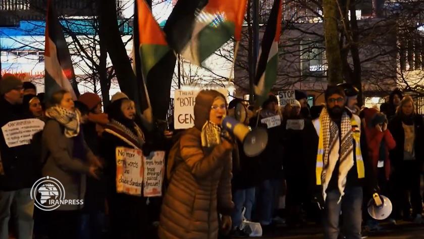 Iranpress: Palestine Supporters Protest Outside Israeli Embassy in Helsinki