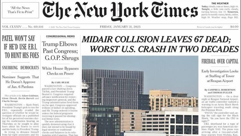 Iranpress: World Newspapers: Midair Collision Leaves 67 Dead in US