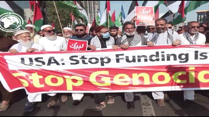 Iranpress: Gaza March Held in Karachi in Front of U.S. Consulate