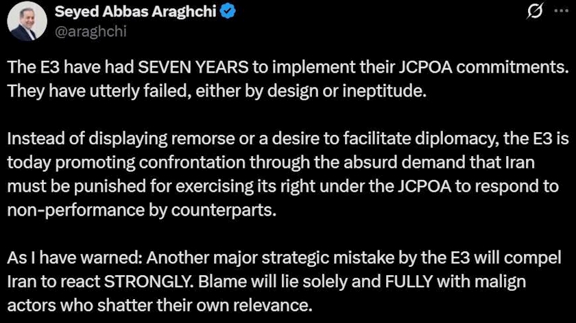 Iranpress: Araghchi Warns of Strong Iranian Response if EU Presses IAEA Resolution