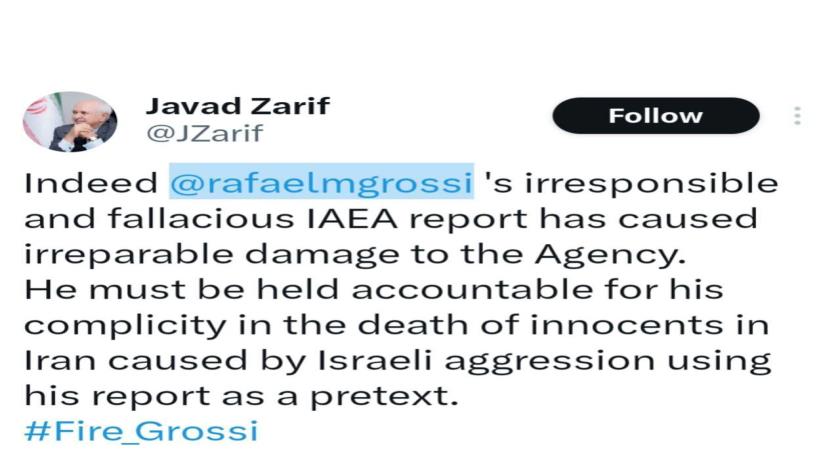 Iranpress: Zarif: Grossi should be fired