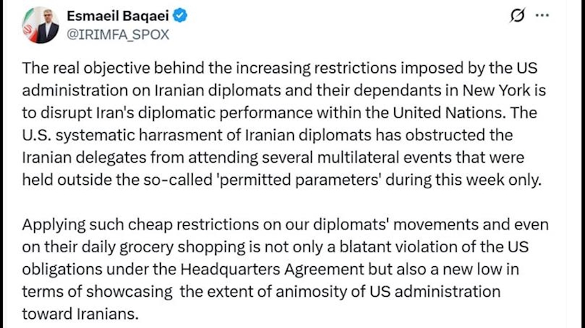 Iranpress: Iran Criticizes U.S. for Violating U.N. Host Country Obligations 