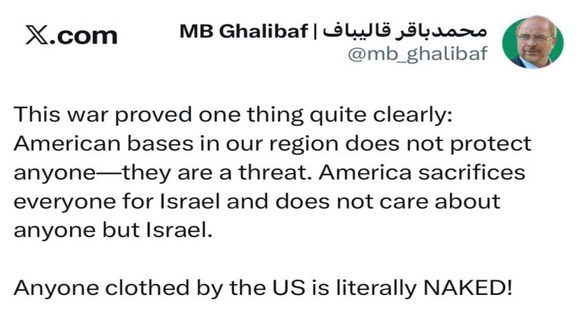 Iranpress: Qalibaf: U.S. Bases Bring Threat, Not Security