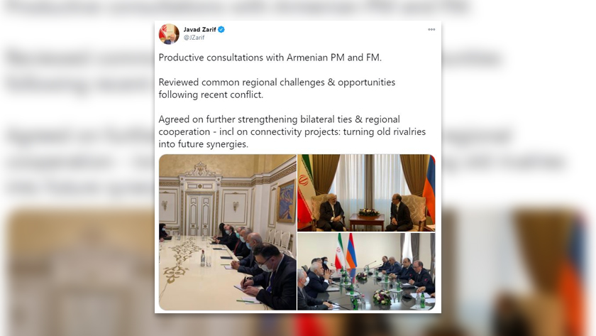 Iranpress: Mohammad Javad Zarif estime que les discussions en Arménie sont productives: L