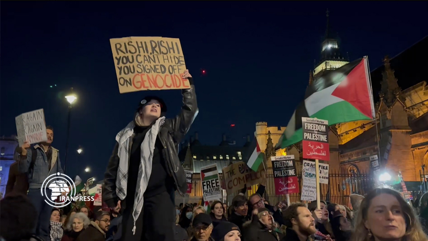 Iranpress: Manifestation nocturne devant le Parlement britannique en soutien à la Palestine